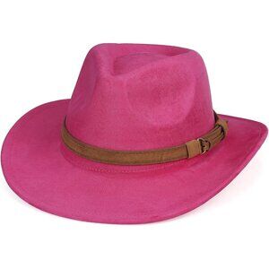 Malaxlx Cowboy Hat for Men Western Suede Cowgirl Hat Wide Brim Fedora Hat